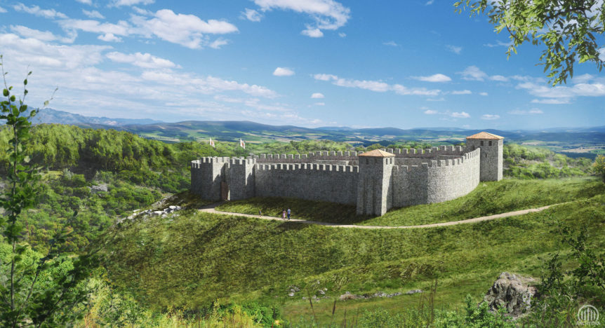 Architectural matte painting of an old castle (stronghold) to be restored for the public.